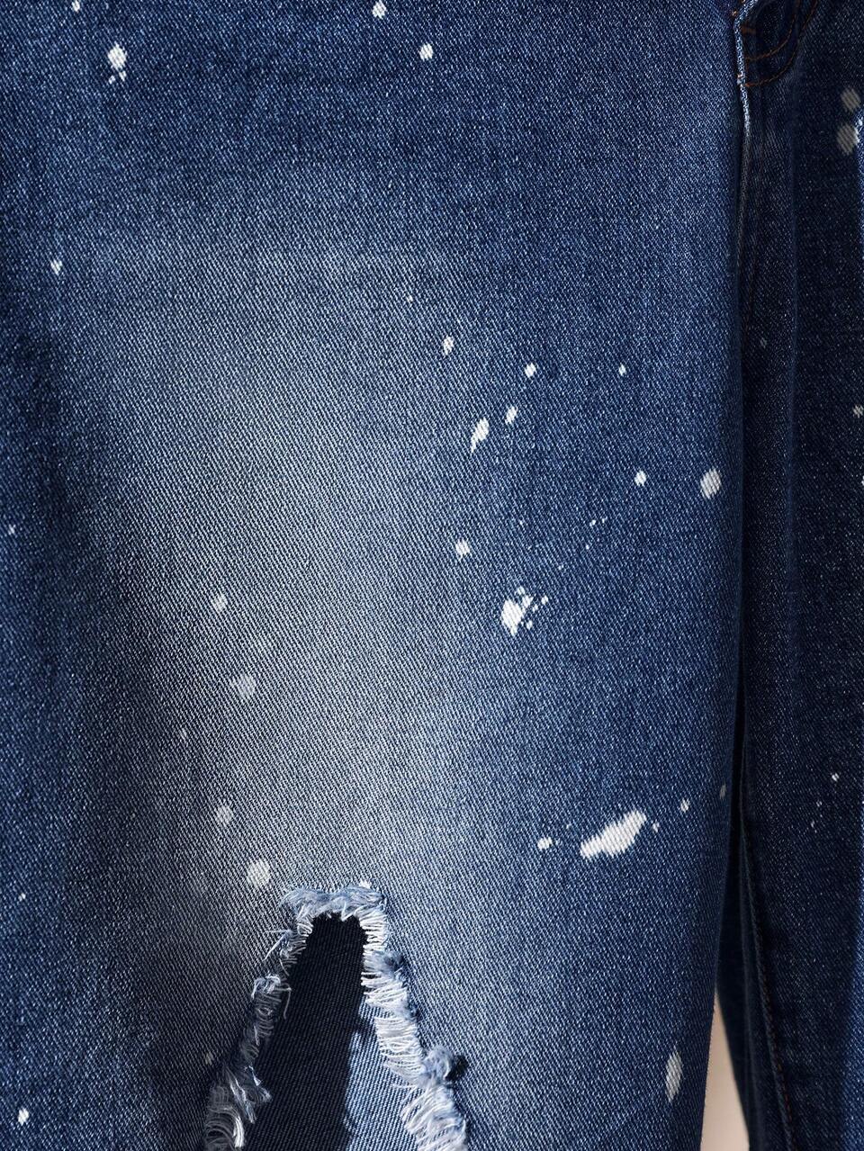 Splash Ink Print Ripped Straight Leg Jeans