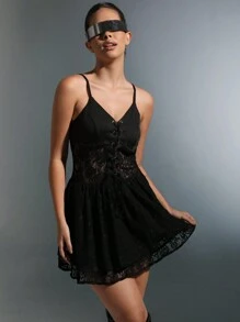 SHEIN Unity 前繫帶吊帶洋裝 - 黑色 - 查看 5