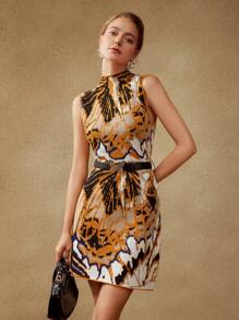 MOTF PREMIUM WOOL-BLEND ABSTRACT KNIT MOCK-NECK DRESS WITHOUT BELT - Multicolor - View 2