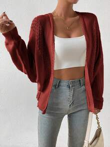 SHEIN Essnce Cárdigan de plumero de manga murciélago - Bronce - Ver 6