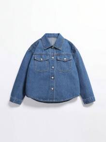 Tween Boy Halloween Letter & Spider Web Print Drop Shoulder Denim Shirt