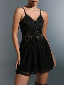 SHEIN Unity 前繫帶吊帶洋裝 - 黑色 - 查看 4