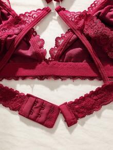 SHEIN Sujetador arnés con encaje floral - Burdeos - Ver 5