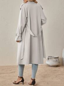 SHEIN Clasi Double Breasted Belted Trench Coat In Fall/Winter - Light Grey - View 2