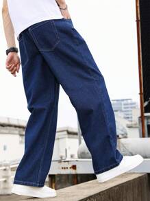 Manfinity Hypemode Nam Túi nghiêng Lỏng lẻo phù hợp quần ống rộng Quần jean - Rửa tối - Xem 2