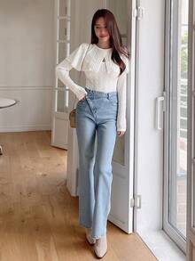 DAZY 素色荷葉邊紋理質感上衣 - 白色 - 查看 5