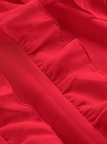 SHEIN MOD Tie Front Ruffle Trim Wrap Hem Cami Dress - Red - View 3