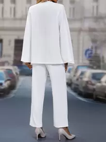 SHEIN Clasi áo tay cánh Mở Mặt trước Blazer & quần - trắng - Xem 2