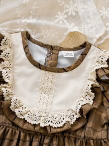 Baby Girl Plaid Print Ruffle Trim Flounce Sleeve Dress - Brown - View 3