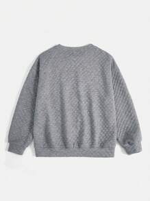 SHEIN EZwear 字母刺繡落肩袖運動衫 - 淺灰色 - 查看 2