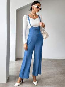 SHEIN Unity Solid Wide Leg Overall Jumpsuit Without Tee - Blue - View 4