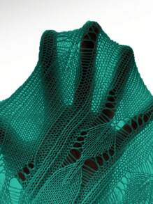 SHEIN Essnce Solid Drop Shoulder Pointelle Knit Sweater - Green - View 7