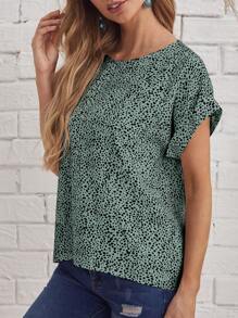 EMERY ROSE Allover Print Batwing Sleeve Top - Green - View 4