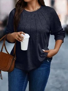 Calvaya 休閒純色大碼T恤 - 藏蓝色 - 查看 5