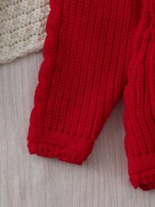 女嬰插肩袖麻花編織開襟衫 - 紅色 - 查看 5