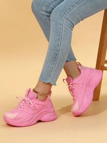 蜜粉粉色時尚甜美厚底粗跟女子運動鞋，休閒運動鞋 - 彩色 - 查看 2