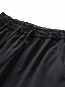 Men Slogan Graphic Flap Pocket Drawstring Waist Cargo Pants - Black - View 4