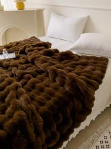 1 pieza Manta para cama poliéster marrón pelo de conejo & largo felpa , invierno - Marrón - Ver 5