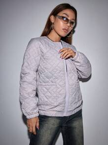 SHEIN Unity 拉链绗缝加厚外套 冬季服装