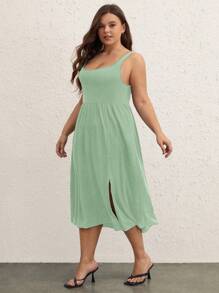 SHEIN BASICS Plus Split Thigh Cami Dress - Mint Green - View 3