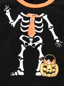 Cozy Pixies Baby Boy Halloween Printed Red & Black Color Block Top And Striped Pants Set - Multicolor - View 5