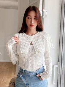 DAZY 素色荷葉邊紋理質感上衣 - 白色 - 查看 1