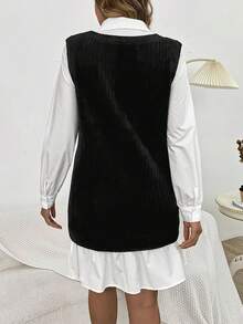 SHEIN Maternity 2 In 1 Ruffle Hem Dress - Black - View 2