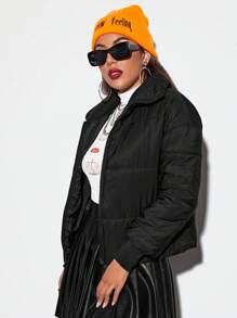 Chiquease 冬季拉链加厚棉袄 - 黑色 - 查看 4