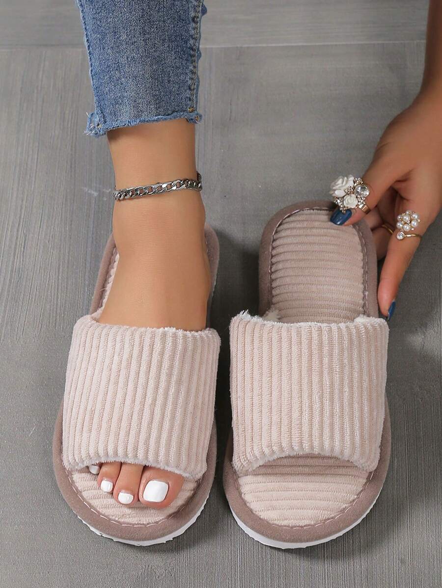 秋冬女士室内拖鞋、毛茸茸的鞋子 - 灰色 - 查看 1