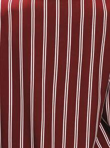 SHEIN Clasi Striped Print Roll Tab Sleeve Blouse - Red - View 7