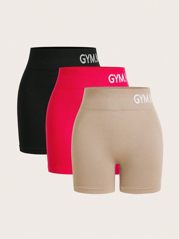 SHEIN Velisys 3入組字母圖案寬腰帶運動短褲