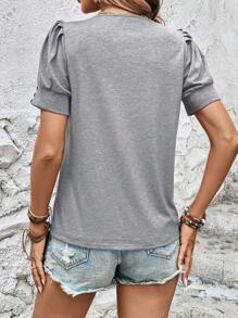 EMERY ROSE Solid Puff Sleeve Tee - Grey - View 2