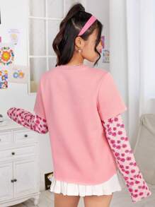 SHEIN EZwear Floral Print 2 In 1 Tee - Pink - View 2