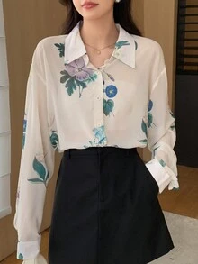 DAZY Floral Print Drop Shoulder Shirt - White - View 7