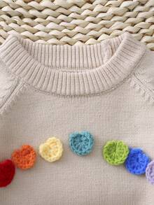 Baby Girl Crochet Heart Raglan Sleeve Sweater - Apricot - View 4
