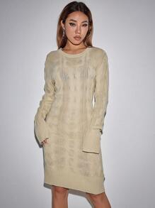 SHEIN Unity Chất rắn Xoắn Dan Đầm Áo len - Màu be - Xem 1