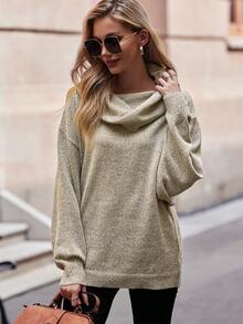 SHEIN LUNE 堆堆領落肩袖套頭毛衣 - 灰色 - 查看 3