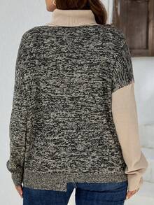 EMERY ROSE Hơn Khối màu Áo cao cổ tay cánh Viền không đối xứng Áo len - Nhiều màu - Xem 2