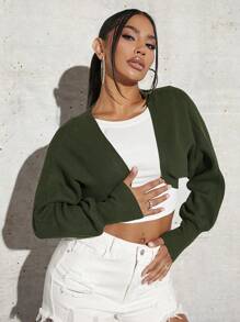 SHEIN SXY Batwing Sleeve Open Front Crop Cardigan In Fall/Winter - Army Green - View 4