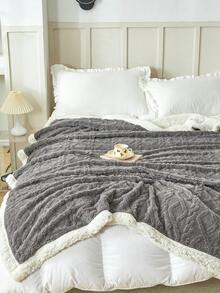 1pc Winter Bohemian Pattern Polyester Velvet Sheepskin Blanket Bedspread, Dark Grey - Dark Grey - View 3