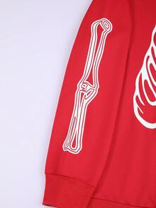 Manfinity EMRG 1件男裝鬆身骨骼印花拉鍊連帽衫,配有抽繩和下垂肩設計 - 紅色 - 查看 4