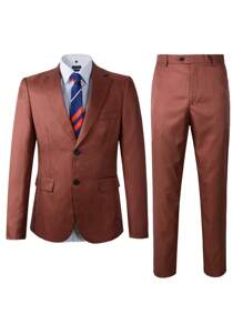 Manfinity Mode Men Single Breasted Blazer & Suit Pants - Chocolate Brown - View 3