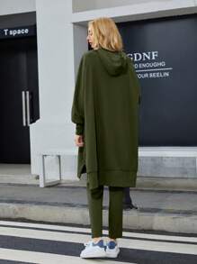 Mulvari Letter Graphic Drawstring Hoodie & Sweatpants Set - Army Green - View 2