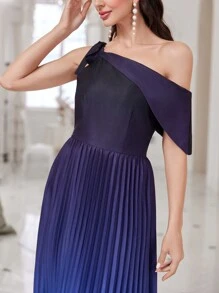 Modelyn Vestido de cuello asimétrico bajo fruncido - Azul Marino - Ver 5