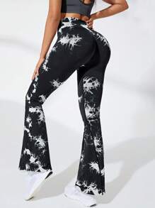 紮染寬腰帶喇叭運動褲 - 黑色 - 查看 3