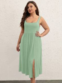 SHEIN BASICS Plus Split Thigh Cami Dress - Mint Green - View 9