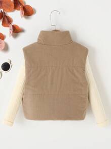 Teen Girl 1pc Zip Up Vest Padded Coat - Khaki - View 2