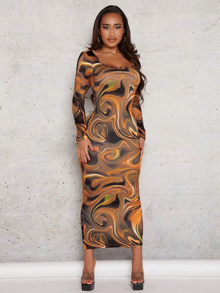 SHEIN SXY Marble Print Bodycon Dress | SHEIN USA