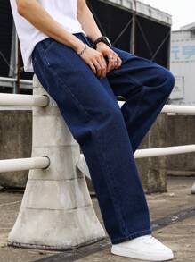 Manfinity Hypemode Nam Túi nghiêng Lỏng lẻo phù hợp quần ống rộng Quần jean - Rửa tối - Xem 4