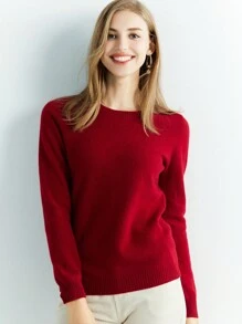 100% Wool Soft Warm Soft Sweater - Burgundy - View 4